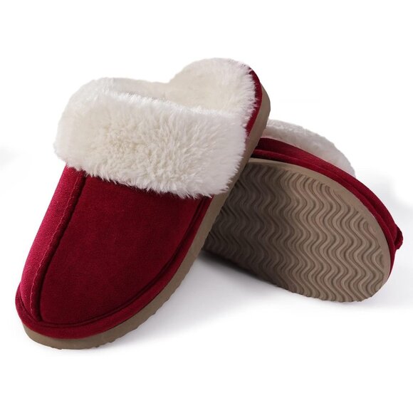 Women's Wine Warm Comfy Memory Foam Slippers Closed-toe Indoor House Shoes - Picture 3 of 7
